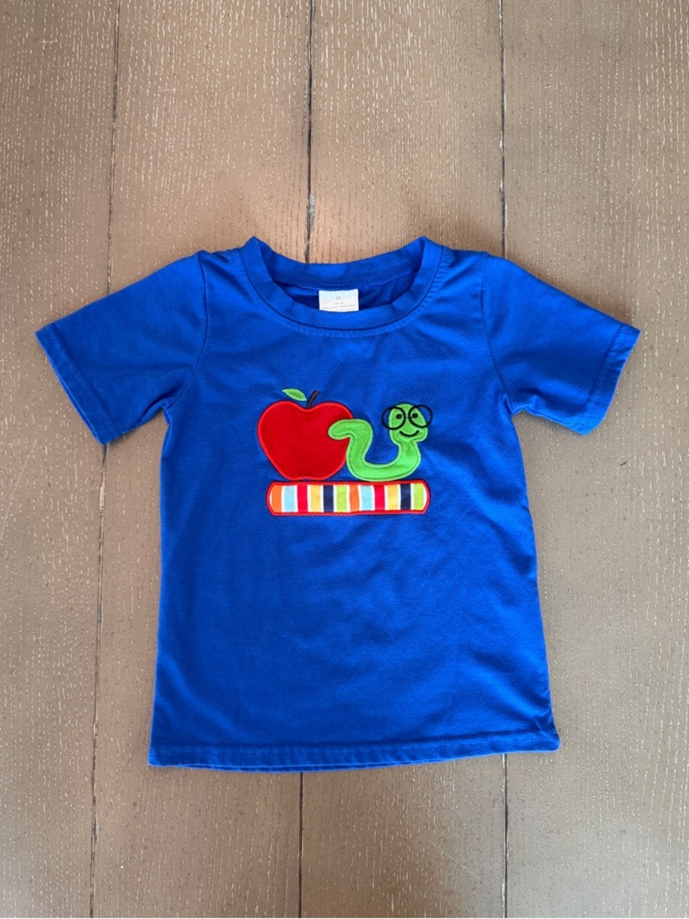 Sydney So Sweet • Boys’ Embroidered Apple “Back to School” Blue Shirt • Size 3T